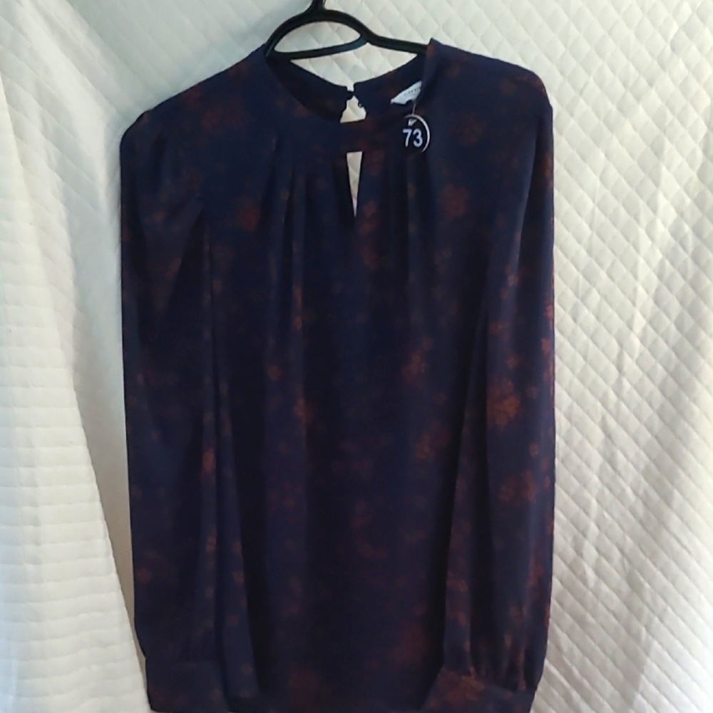 #73 Fits Like A SzM Reitmans Signature Navy & Brown Floral Blouse